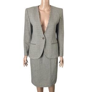 Vintage Elysee Fashions 2 Piece Skirt Suit Set Womens 4P Wool Blend Houndstooth